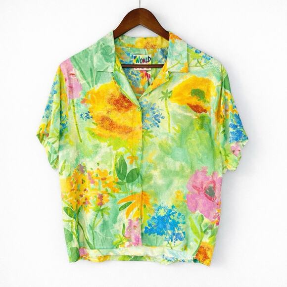 Jams World Tops - Jams World Summer Garden Floral Hawaiian Shirt Women’s L 100% Rayon